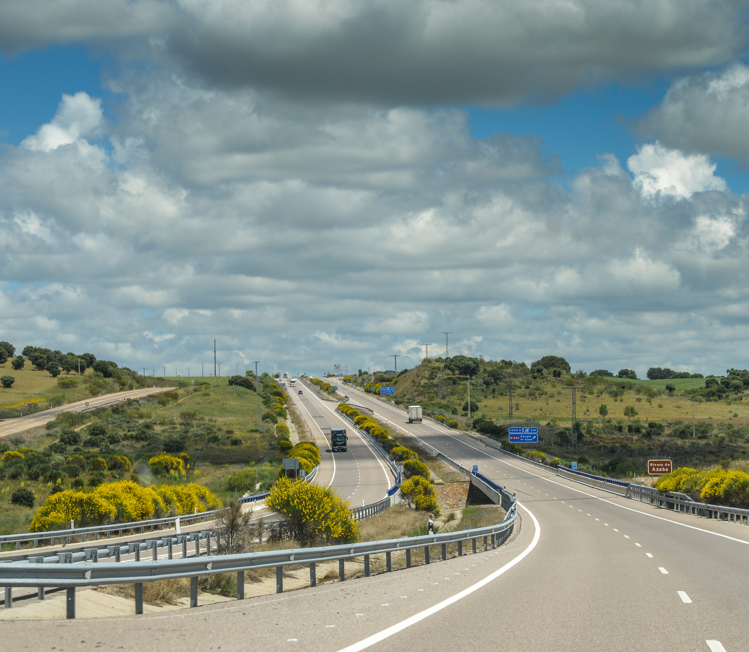 Almost empty highway road in rural mountain landscape in Spain