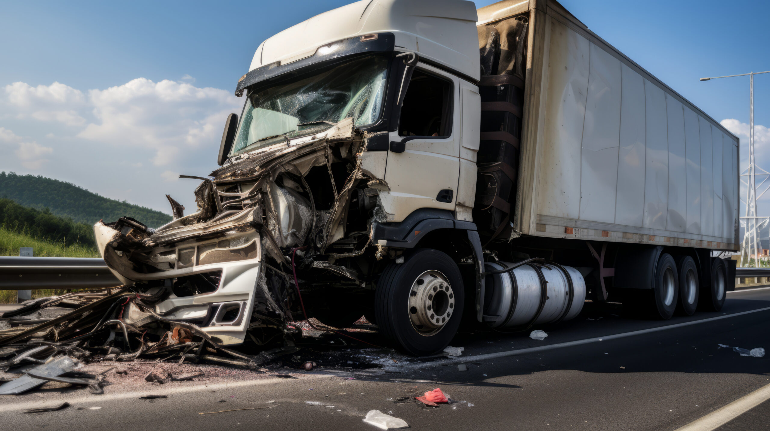 Photo of the damaged truck after an accident on the highway