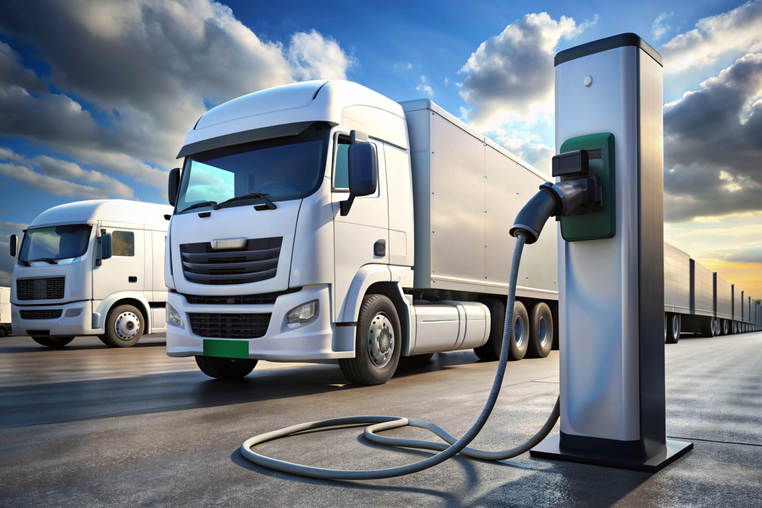 Electric vehicles charging station on a background of a truck. Concept