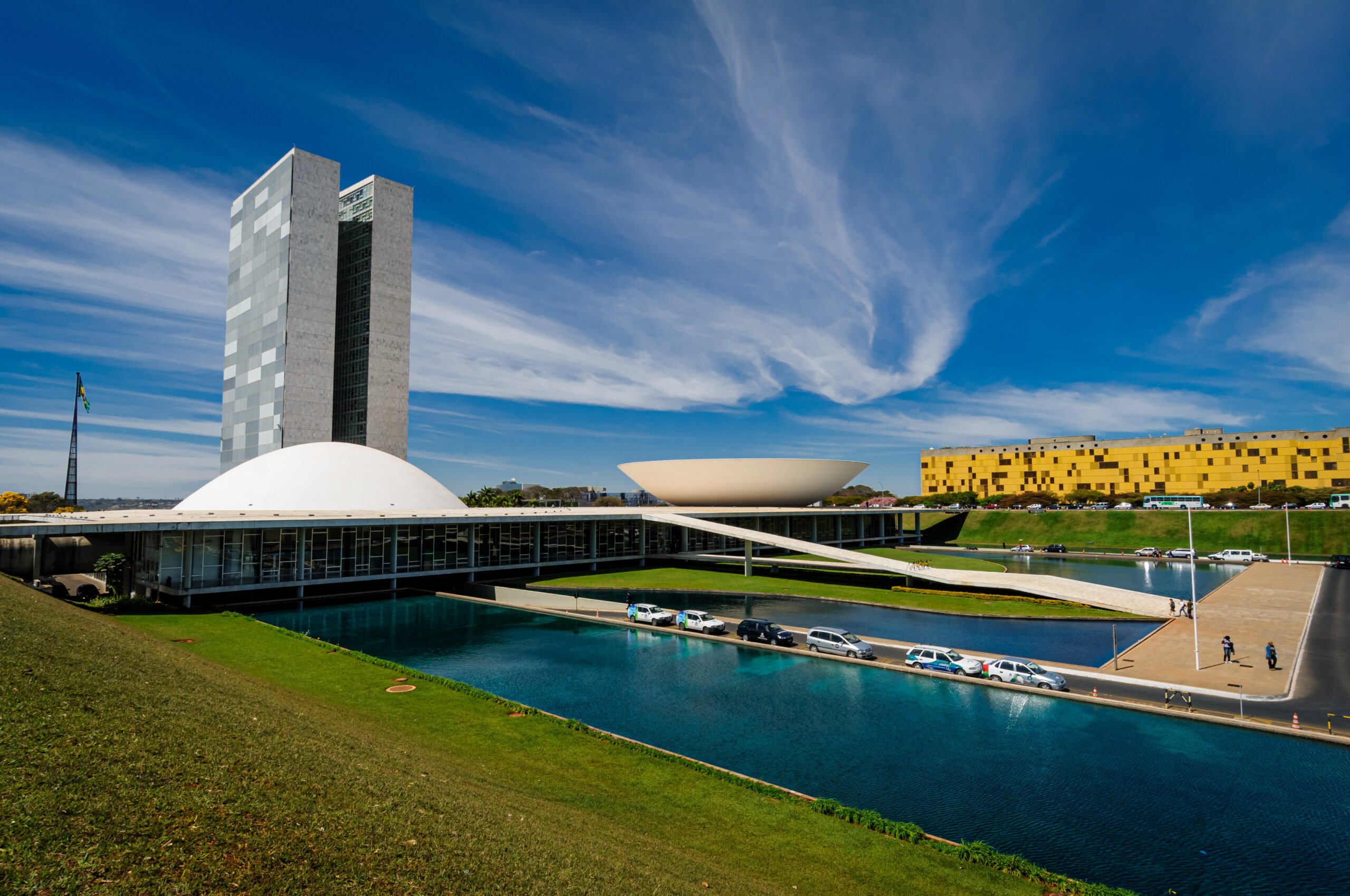 National Congress on a sunny day in Brasília, DF, Brazil on August 14, 2008.
